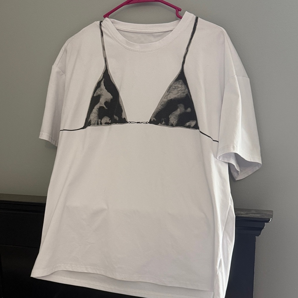 White T-Shirt with Black Bikini Print